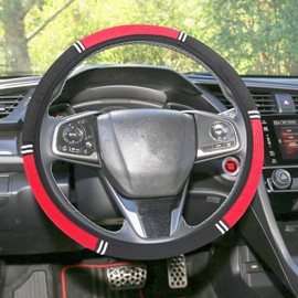 ramuel Soft Steering Wheel Cover Auto Elastic Steering Wheel Protector Car Accessories Universal for Car Truck Pickup SUVs Anti-Slip Comfortable Breathable (Black Red)