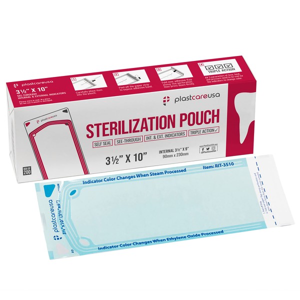 PlastCare USA 1000 Self Seal Sterilization Pouches 3.5 x 10