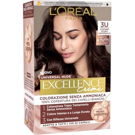 L'Oréal Paris Permanent Colouration, Long Lasting Coverage of White Hair, Natural and Shiny Results, Ammonia Free Formula, Excellence Universal Nude, Dark Brown (3U)