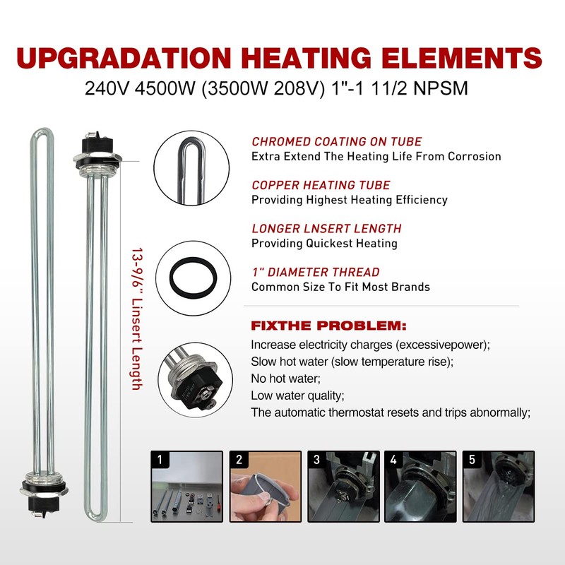 Electric Water Heater Tune-Up Kit, Includes Two 4500W 240V Water
