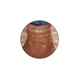 XUN Zhe Boho Multilayer Anklet Bracelets Set for Women Layered Herringbone Stackable Anklet Adjustable Butterfly Beaded Bracelet Beach Jewelry Gift (Gold C)