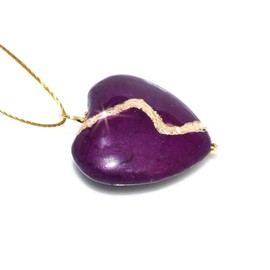 Large 1" Purple Howlite Broken Heart Mended with 23k Gold, Kintsugi Cord Necklace