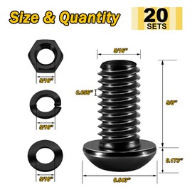 (20Sets) 5/16-18 Bolt x 5/8" Button Head Socket Cap Bolts Screws, Black Oxide 304 Stainless Steel Nuts and Bolts, 18-8 Allen Screws, Nuts and Bolts Assortment Kit, Hex Spanner by Mywish