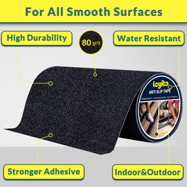 Leyibo Anti Slip Tape, 12 Inch x 16 Ft Grip Tape for Stairs Outdoor/Indoor, Waterproof Non Skid Roll for Stair Treads Non Slip, High Traction Friction Abrasive Adhesive Stair Steps - Black