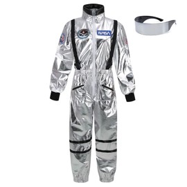 LMYOVE Astronaut Costume Men with LED Glasses Adult Silver Astronaut Costume Cosplay(Silver Glasses,XL)