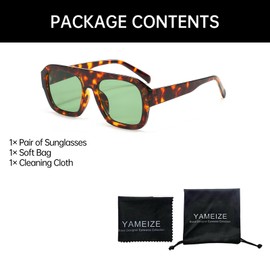 YAMEIZE Retro 70s Rectangle Sunglasses for Women Men Classic Square Sunglasses UV400 Protection Glasses Driving, Leopard Green