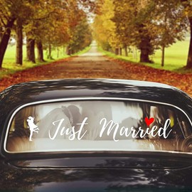 Just Married Car Decals Just Married Window Stickers Window Cling for Car Wedding Car Decorations Wedding Decals for Car 24'X6’ White
