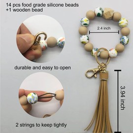 ollyia Bright Colors Silicone Beaded Car Key Chain Key Rings Bracelet Wristlet for Women (Apricot)