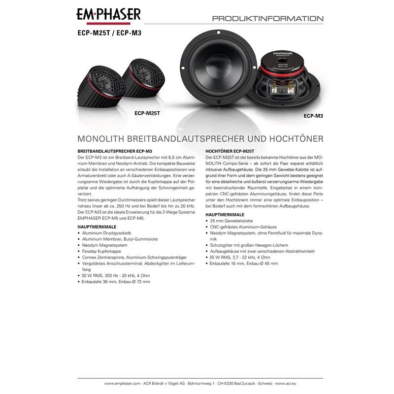 EMPHASER ECP-M25T 25 mm Tweeter Pair for Car Tweeter with
