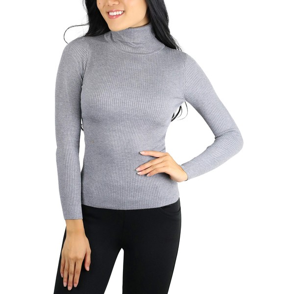 ToBeInStyle Women's Stretchy Line Design Turtleneck Sweater (Large, Heather Grey)