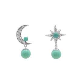 Asymmetrische baumelnde Mond- und Stern-Ohrringe aus Sterlingsilber. Winzige baumelnde Mond- und Stern-Ohrringe Rhodiniert