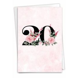 NobleWorks - 20th Milestone Work Anniversary Congratulations Notecard w/ 5 x 7 Envelope for Men and Women (1 Card) Floral Work 20 C10491MAG-WA