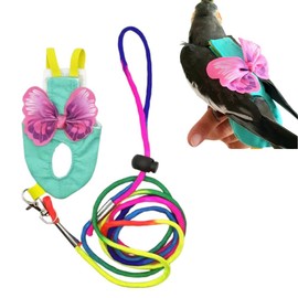 Anelekor Pet Bird Diaper Harness Adjustable Parrot Harness and Leash Set Cockatiel Flight Suit with 60 Inch Leash Bow Tie Bird Flying Clothes for Conures Cockatoos Cockatiel Pigeon (Pink, Large)