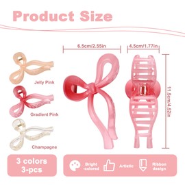 3 Pieces Bow Claw Clip for Women, 5.1" Large Nonslip Bow Hair Clips, Butterfly Hair Claw Barrettes Jaw Clamps for Thin Fine Long Thick Hairstyle Accessories