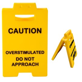 Caution Overstimulated Desk Sign - Funny Office Desk Decor with 3D Printed Warning, Humorous Gift for Coworkers, Teammates & Bosses