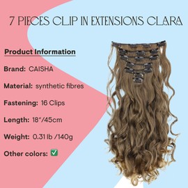 PrettyShop set of 7 XL clip-in hair extensions, 60 cm long, wavy