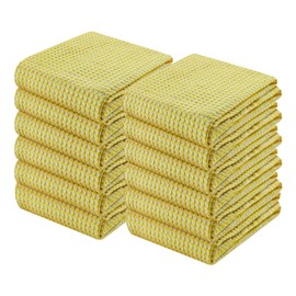 HEIRLOOM COMFORT Dual Waffle Weave Dish Cloth, 12 Pack, 12x12 Inch, 100% Cotton, Reversible, Super Absorbent, Quick Dry, Soft for Cleaning, Durable Dishcloth Set, Hand Dish Rag, Lemon Yellow