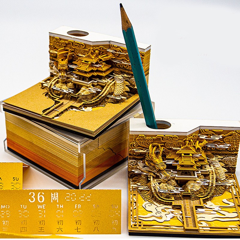 3D Memo Pad Chinese Dragon Palace Craft Paper Carving Sculpture