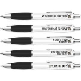 Silly Sentiments 5 Pack of Ballpoint Pens - Cat Pen Set - For Colleague's Birthday - Funny Novelty Stationery Gift for Cat Lovers and Friends - Office Desk Accessories
