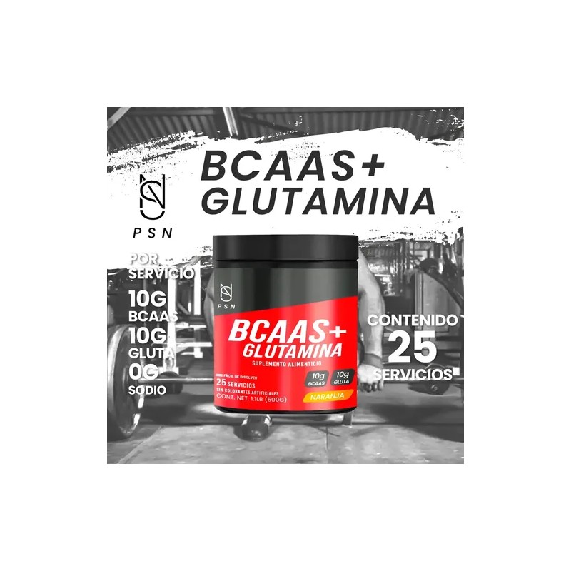 Bcaas + Glutamina Aminoácidos Psn 500g Sabores Naranja