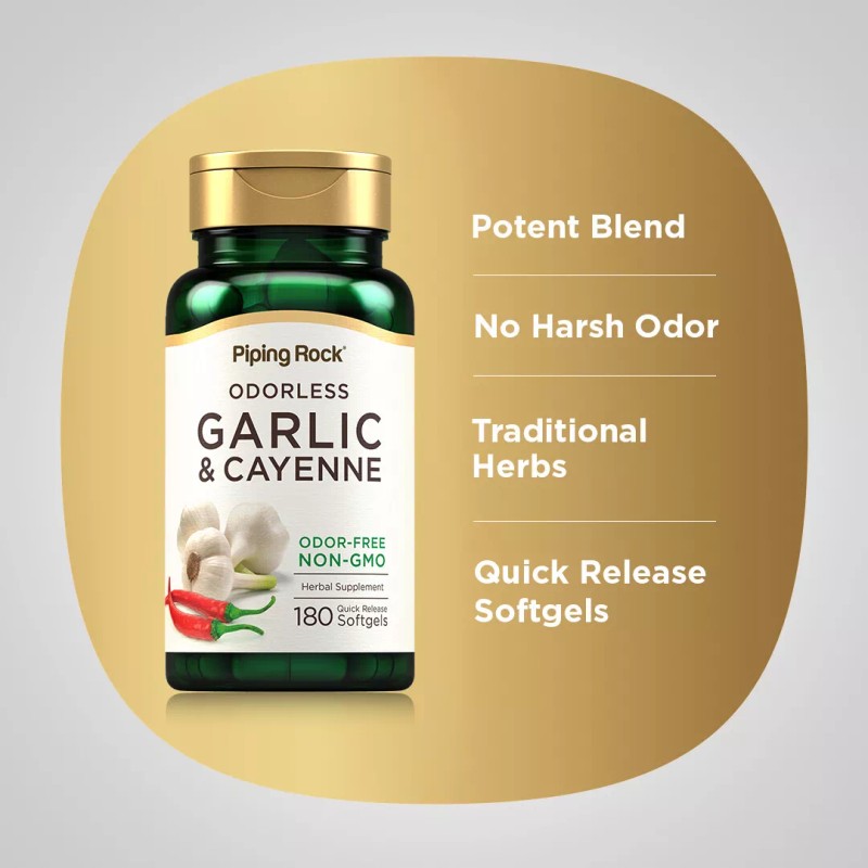 Piping Rock Garlic and Cayenne Supplements | 180 Softgels |