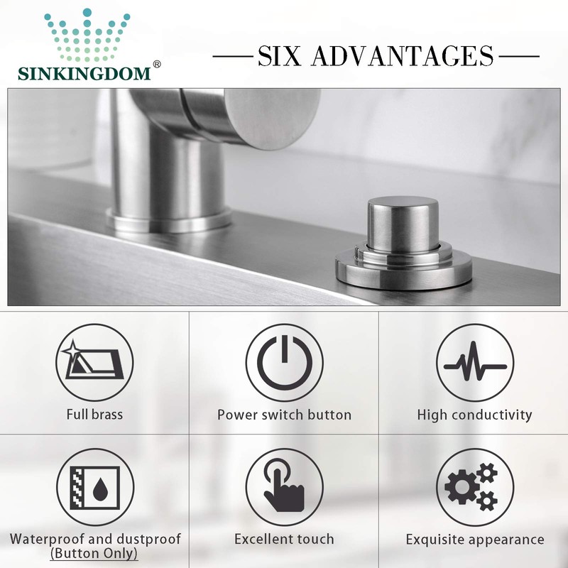 SINKINGDOM SinkTop Air Switch Kit (Long Full Brass Button) for