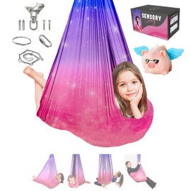 TIBEL Sensory Swing with Cute Sensory Toy & 6 Accessories, Holds 300lbs 360° Swivel, Double Layer Nylon Fabric Gives Calming Therapy Pelvic Joint Stability for Kids & Adults with Asperger Autism ADHD