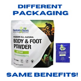 Squeaky Sticks -Active Blend, Talc-Free, All Natural Convenient Single-Use Powder Sachets for Travel, Outdoors & On-the-Go Freshness Relief from Chafing Sweat and Odor (6g X 30 Pack)