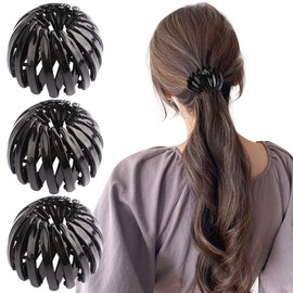 TOBATOBA 3 Pcs Black Lazy Bird's Nest Plate Hairpin, Birds Nest Hair Clip, Black Hair Clips, Expandable Ponytail Holder for Women, Hair Bun Maker, Hair Tie Hair Accessories for Women and Girls