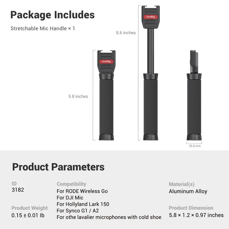 SMALLRIG Interview Mic Handle, Stretchable Mic Handle for RODE Go,