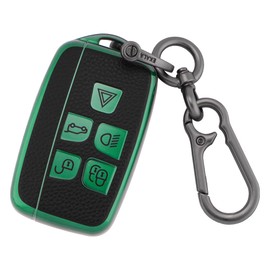EKALA for Land Rover Key Fob Cover with Key Fob Keychain, 5 Buttons Soft TPU Key Shell Case Compatible with Land Rover LR4 Range Rover Sport Evoque Jaguar XF XJ XJL F-pace (Rov) (Green)