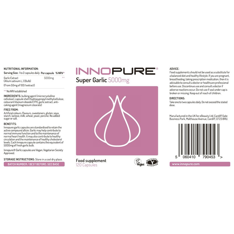 INNOPURE Odourless Garlic Capsules 120 Capsules - High Strength 5000mg