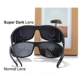 PLOPLO Super Dark Black Polarized Sunglasses Biker Rider Wrap Around Sport Sunglass UV400 Protection For Sensitive Photophobia (Glossy Black, Black)