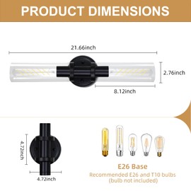 CANMEIJIA 2-Light Black Bathroom Vanity Light Fixtures Over Mirror, Modern Wall Lights with Clear Glass Shade, Indoor Sconces Wall Lighting, Bedroom, Living Room, Hallway, E26 Base, Bulbs Not Included