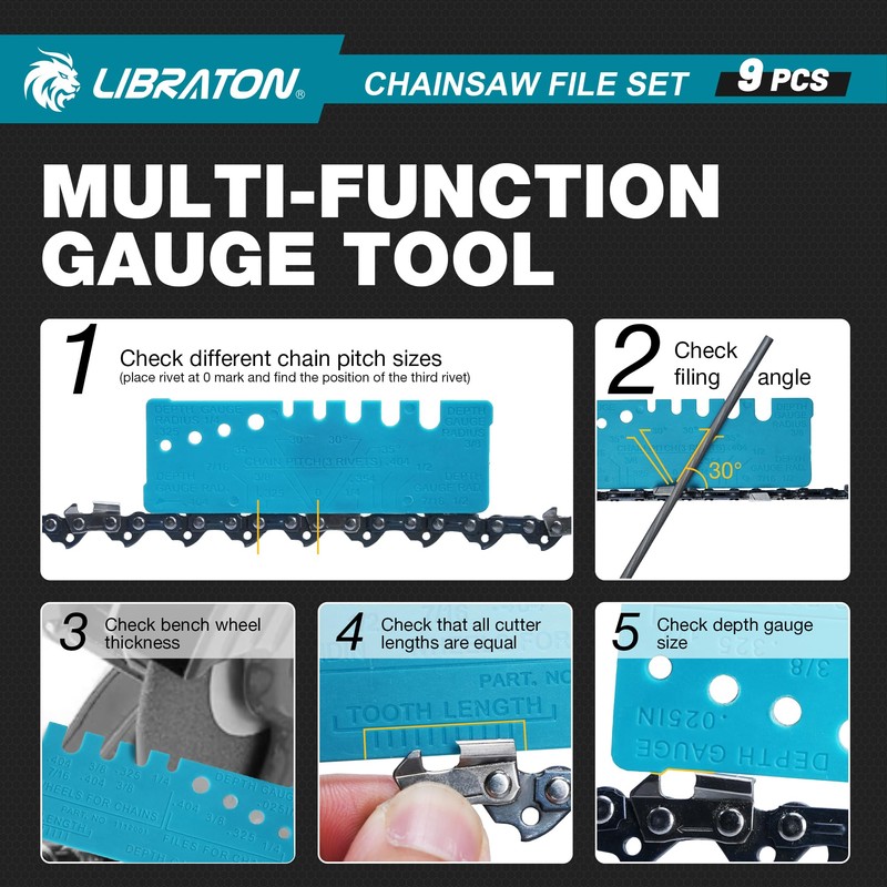 LIBRATON Chainsaw File Set, 5/32", 3/16", 7/32" Chainsaw Sharpening File,