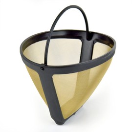 Delibru Gold Tone #4 Cone Style Reusable Coffee Filter, Fits 8-12 Cup Coffeemakers, Universal Fit