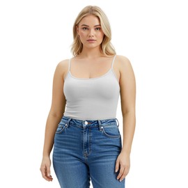 Emmalise Clothing Women's Basic Casual Plain Long Camisole Cami Top Tank, Large, White