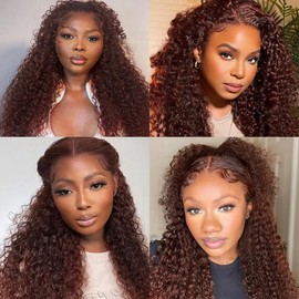 Brown Bundles Human Hair Reddish Brown Deep Curly Human Hair Bundles 24 26 28 Inch Color 33 Loose Deep Wave Bundle Unprocessed Remy Hair Extensions Double Weft 100g/Pc