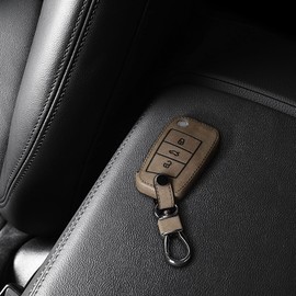 kwmobile Car Key Case Compatible with VW Golf 7 MK7 3-Button Car Key - Faux Leather Protective Key Case Brown