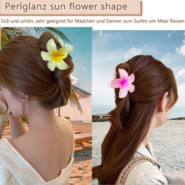 GFORI 6 Pieces Colored Flower Hair Claws 8cm Hawaiian Flower Claw Clip Thin Thick Curly Hair for Women Strong Non-Slip Hibiscus Hair Clip Gift Hair Accessories for Women