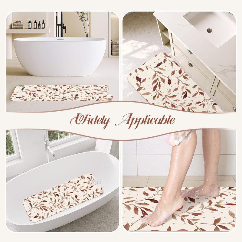 SHUCHING Brown Bath Mat for Tub Non Slip-40x16 Inch, Leaves