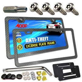 Aootf License Plate Frames Anti Theft- Tamper Proof Carbon Fiber Patterns Car Tag Holder, Heavy Duty Black Aluminum Bracket, Mount Hardware Kit- Stainless Steel Self-Tapping Screws Caps