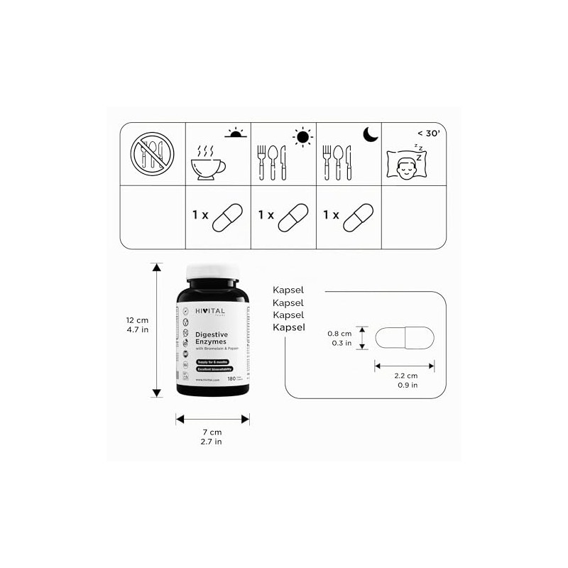 Digestive Enzymes. 180 Vegan Capsules for a 6 Month Cure.