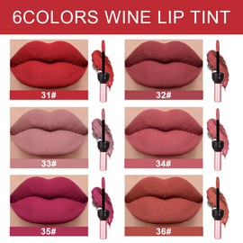 evpct Wine Bottle Lip Tint Stain 6 Colors Set Ruby Red Chestnut Nude Brown Mauve Plum Purple Matte Long Lasting 24 Hour Liquid Lipstick Set for Women labiales mate 24 horas originales labiales magicos