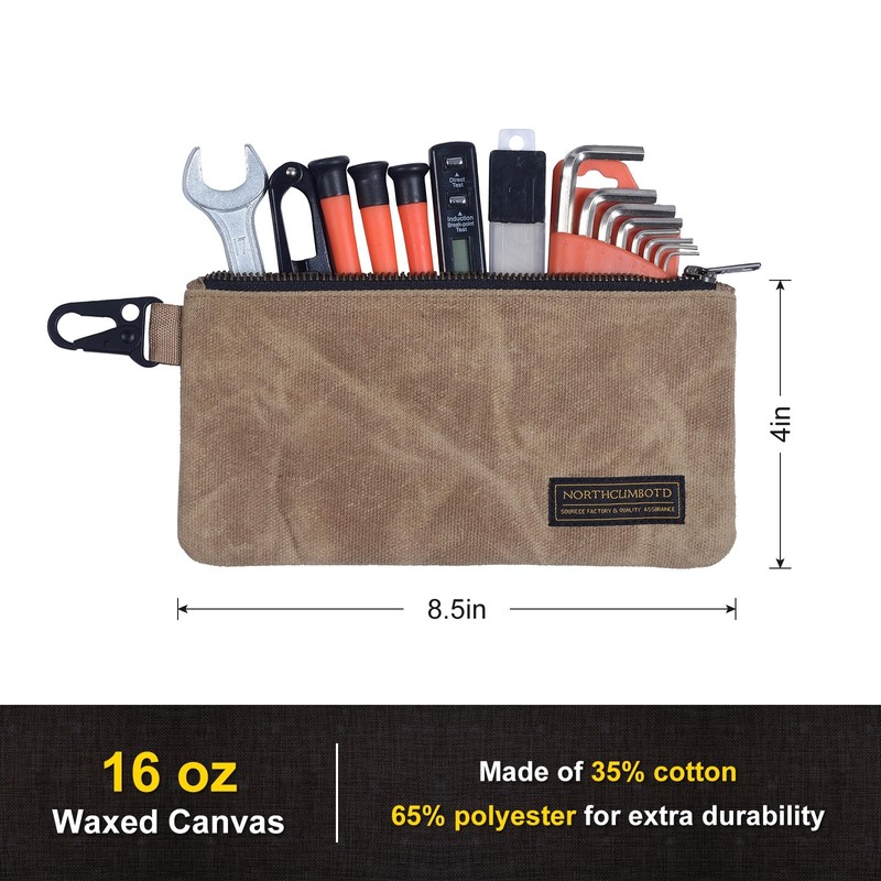 NorthClimbOtd Small Tool Bag, Waxed Canvas Zippered Pouch, Tool Pouches