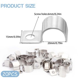 XoeLLe Pack of 20 Mounting Clamps Metal Pipe Clamps High Performance Cable Clips Pipe Fastening Single Hole U Pipe Clamps Stainless Steel Pipe Clamp for Cable Diameter 20-21 mm