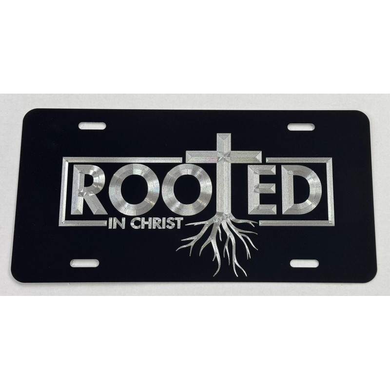 Diamond Etched Products Rooted In Christ Car Tag Diamond Etched