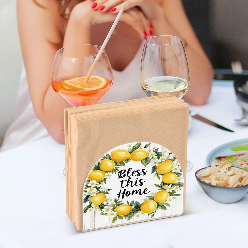 Summer Lemon Wreath Napkin Holder for Tables Paper Cocktail Napkin