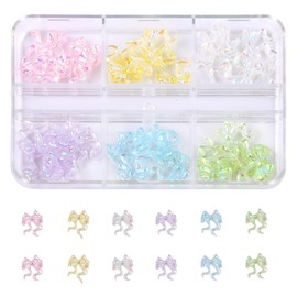 YEFIUO Bow Nail Charms and Gems - 1 Box of 6 Colors Cute Kawaii 3D Nail Charms Resin Acrylic Nail Gems Rhinestones Aurora Glitter Charms for Nail Art DIY Design Supplies Kit Gift for Women Girls