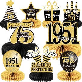 9PCS 75th Birthday decorations 75th birthday Centerpieces for Tables Decorations Vintage 1951 Honeycomb Table Topper Back in 1951 75th Birthday Decorations for Men and Woman 75 Years Birthday Party